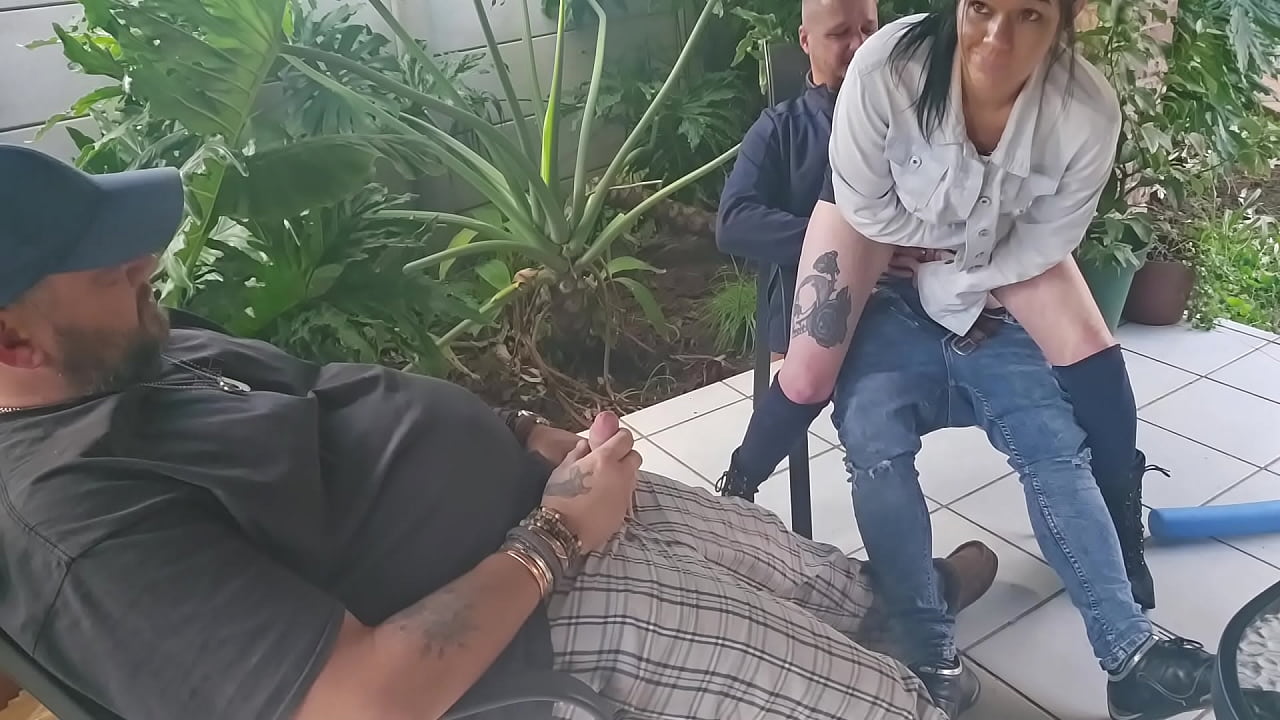 Wife Rides Friend While Husband Watches and Jerks Off Outdoors